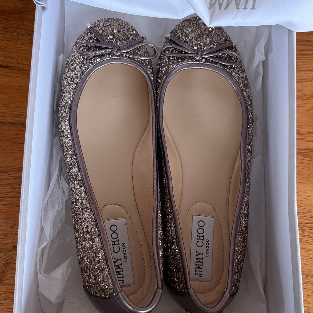 Jimmy Choo Sparkling Gold Flats